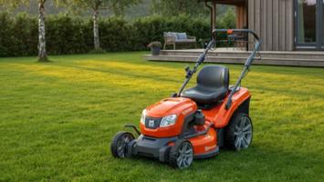 Husqvarna batteridrevet gressklipper paa velstelt norsk plen