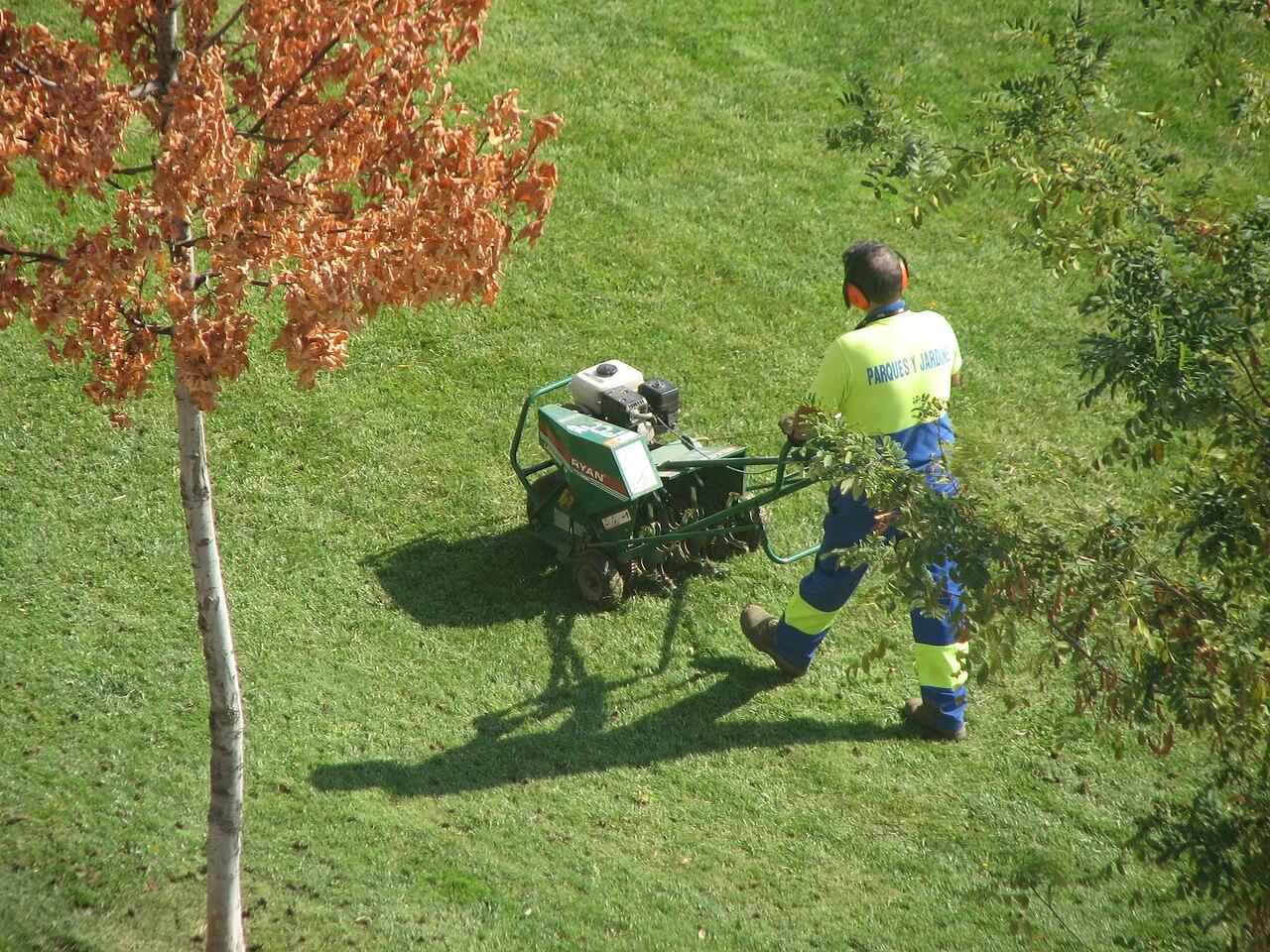 Plenlufter i arbeid paa en norsk plen